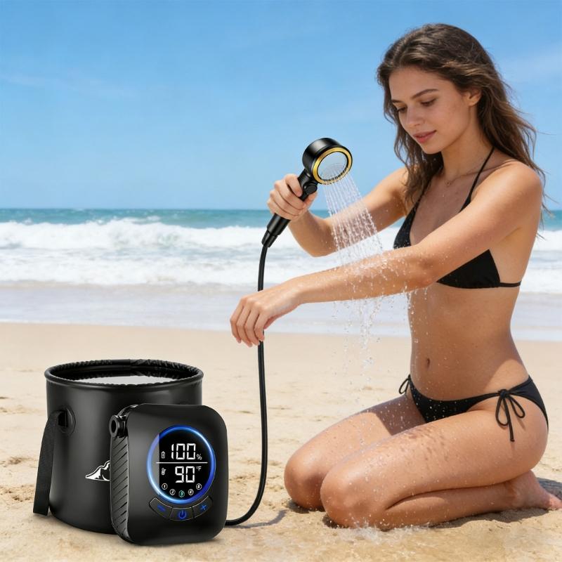Easy To Carry Outdoor Shower With 20L Water Bag And 5 Stage Rechargeable Battery For Camping Hiking Beach