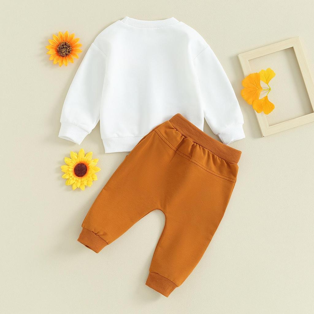 Toddler Boys Birthday Outfits 6M 12M 18M 24M 3Y Letter Print Long Sleeve Sweatshirts and Solid Color Long Pants 2Pcs Clothes Set