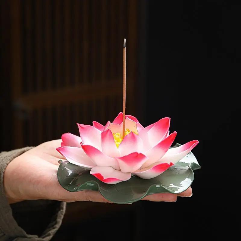 Hand Pinched Lotus Tea Pet Ceramic Color Changing Sculpture Chinese Style Artwork for Home Office Desk Decor Gift