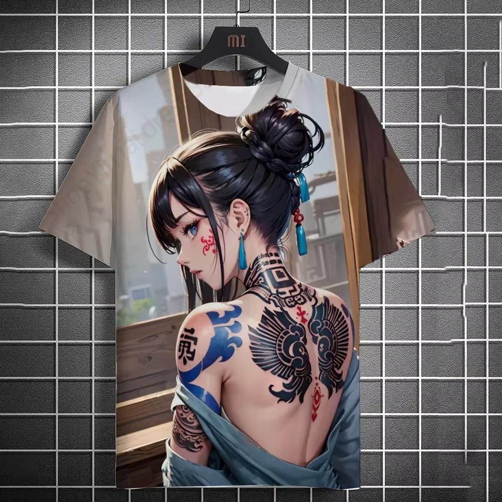 Summer Men's T-shirt Japanese Anime Tattoo 3D Print Tshirt Men Women Fashion Short Sleeve Oversized T Shirt Mens Clothing Sexy