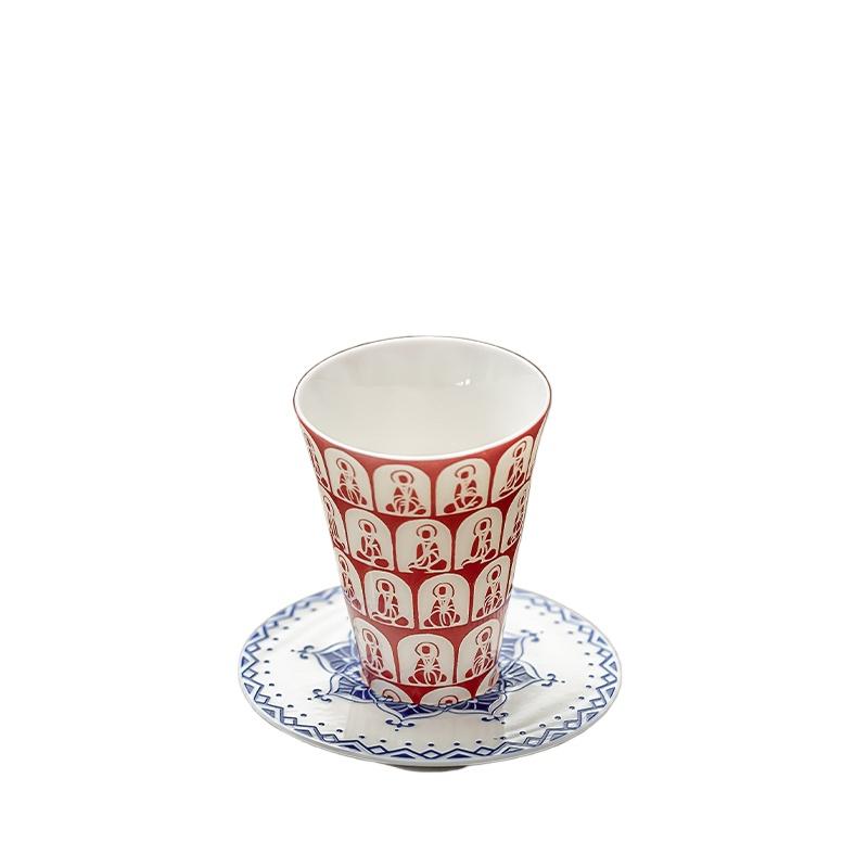 

Dunhuang Thousand Buddha Tea Cup Set Household Kung Fu Teaware Ceramic Small Sample Teacup with Coaster High-grade Master Cup 200ml