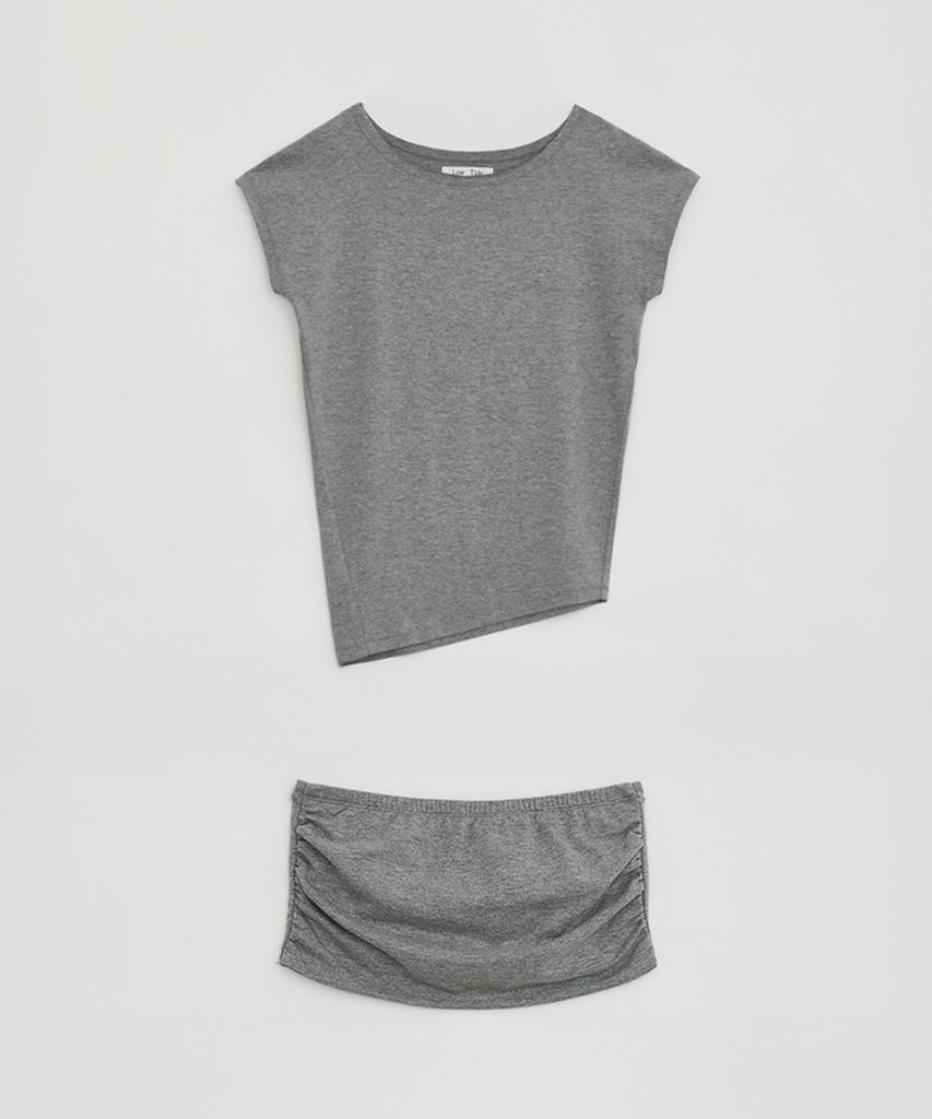 Loutaideu Tube Top Off-Shoulder T-Shirt Set Up [Grey]