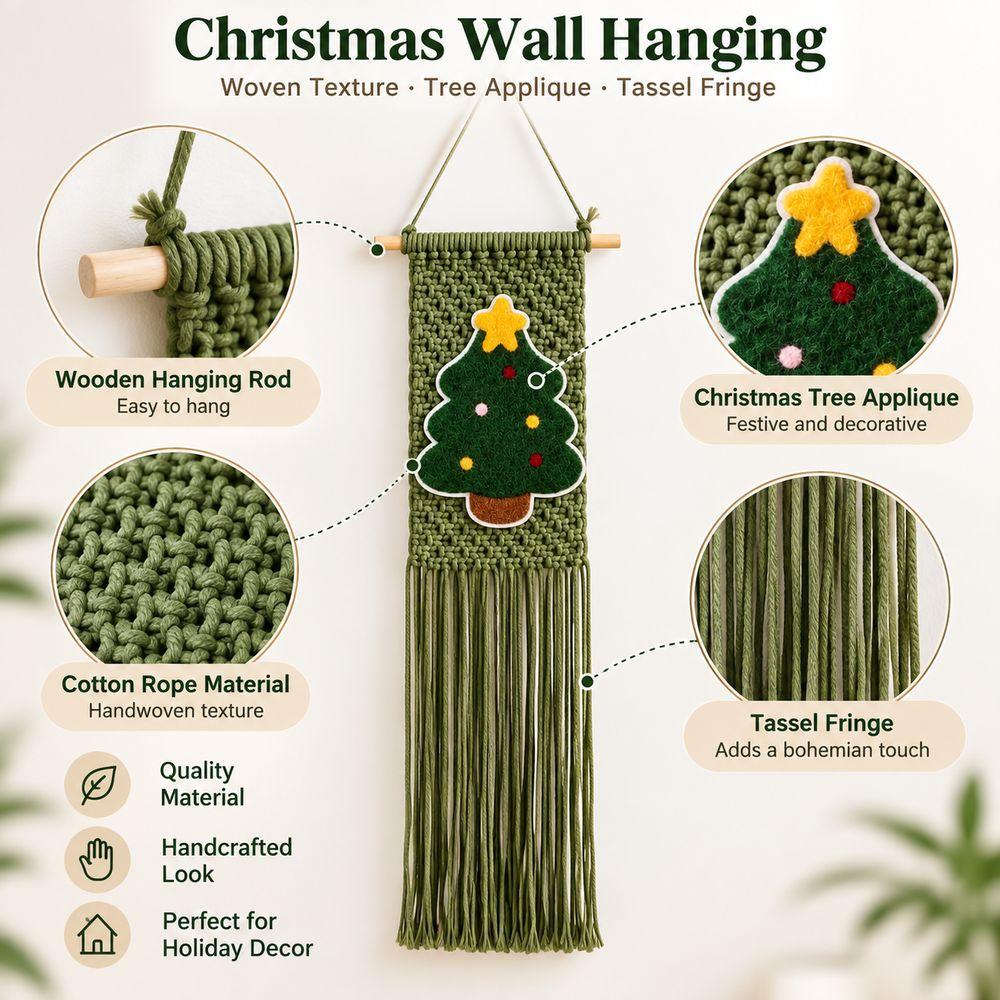 25x60cm Christmas Tapestry Tassel Fringe Holiday Wall Decoration Woven Wall Decor