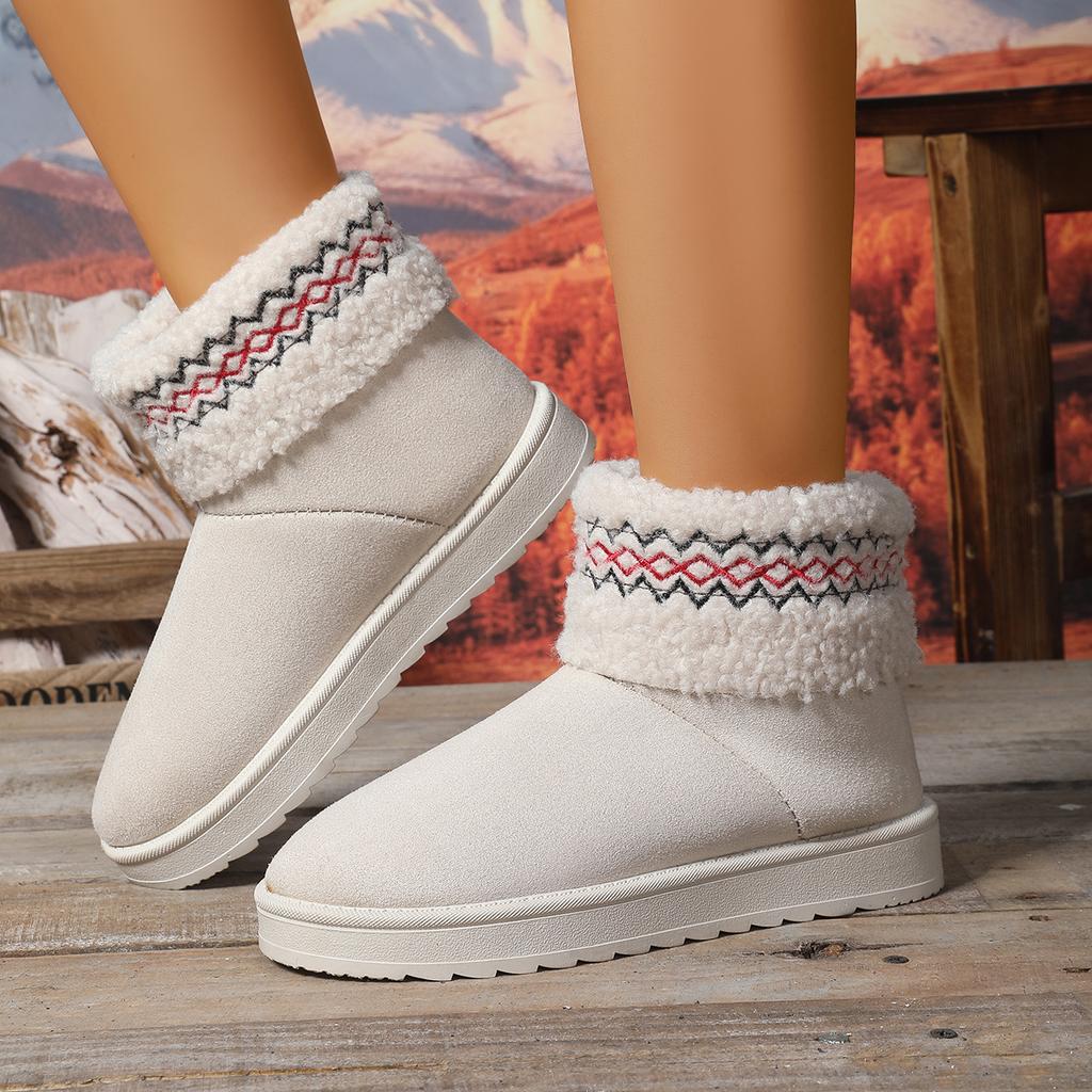 Women Boots Fashion Short Plush Warm Snow Boots Women Winter Faux Fur Flat Ankle Boots Comfortable Slip on Cotton Padded Shoes