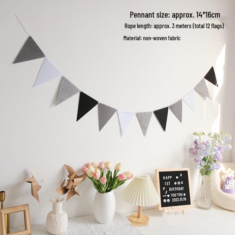 Retro Mori Brown Non-woven Kindergarten Decoration Pennant – Colorful Outdoor Birthday Flag String