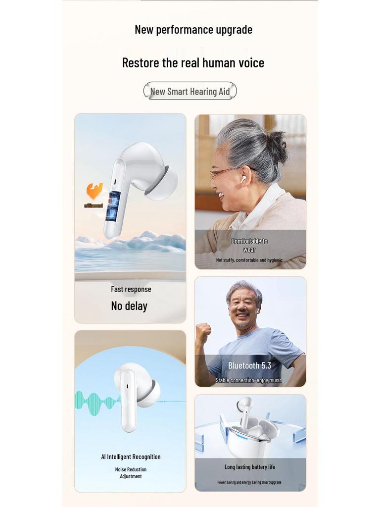 Bluetooth Earphones: Long Battery, Hearing Aid, Smart Sound Amplifier for Elders with Hearing Loss
