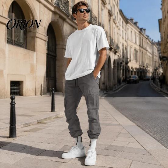 Weiche Hautfreundliche Lounge-Hose Herren Cargohose, Lockere Passform Jogginghose mit Verstellbarem Kordelzug Stylischer Hip-Hop-inspirierter Bündchen, Mehrere Taschen,
