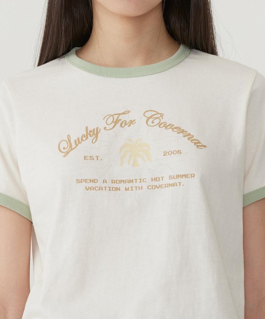 COVERNAT WOMAN Summer Graphic Ringer T-Shirt Ivory