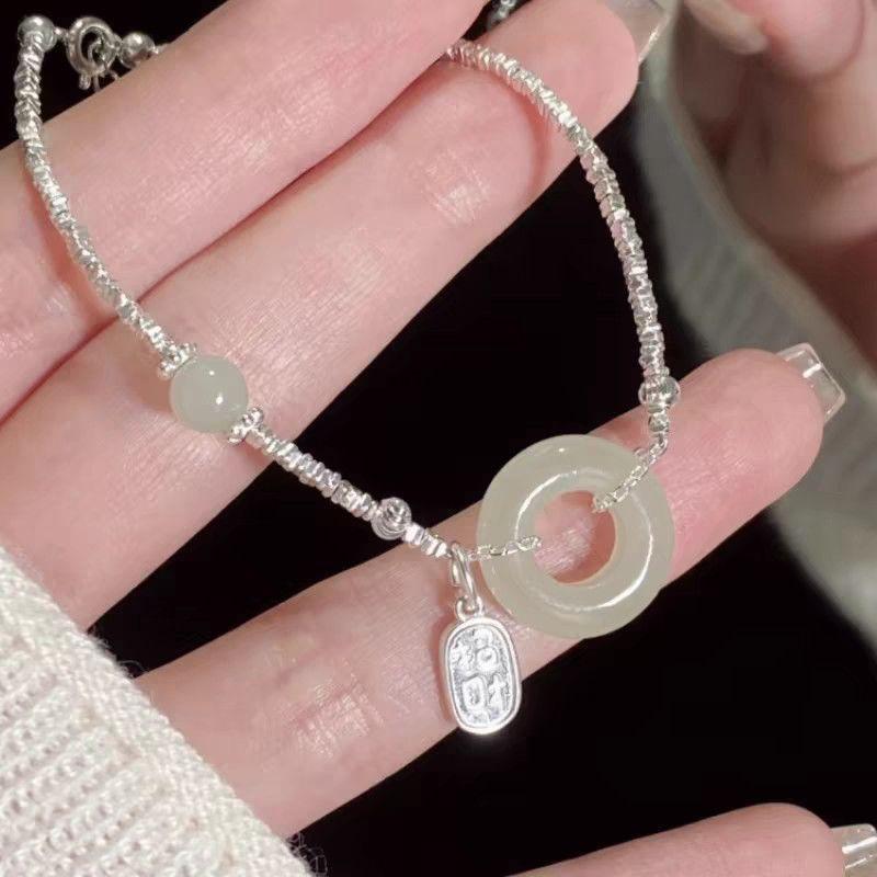 

925 sterling silver, lucky, broken silver, safe buckle, ancient style bracelet, women s new Chinese style, light luxury, niche and exquisite buckle bracelet [jasper model]