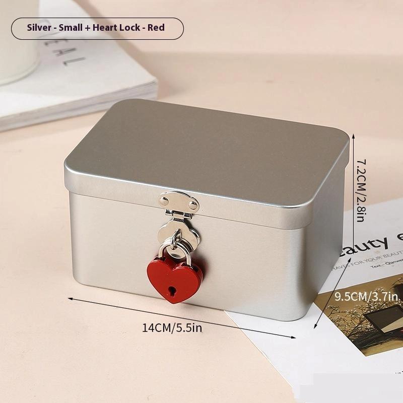 Silver Lockable Tin Storage Box Multifunctional Desktop Storage Box Metal Box Jewelry Storage Empty Box