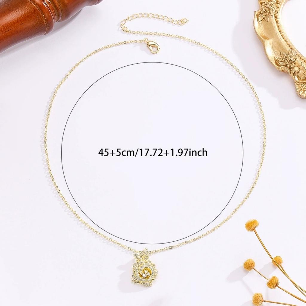 Charm Female White Zircon Stone Flower Pendant Necklace Vintage Gold Color Wedding Jewelry For Women