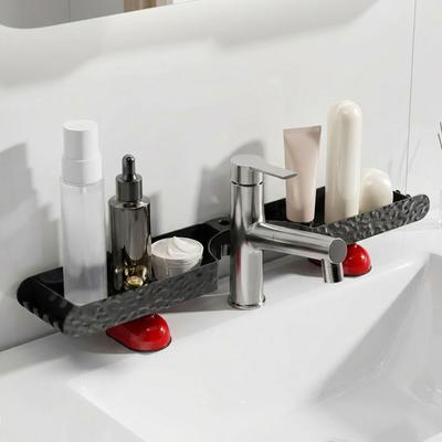U-shaped Bathroom Storage Rack Dual-grid No-Drill Faucet Sink Shelf Large Capacity Rustproof Cosmetics Stand