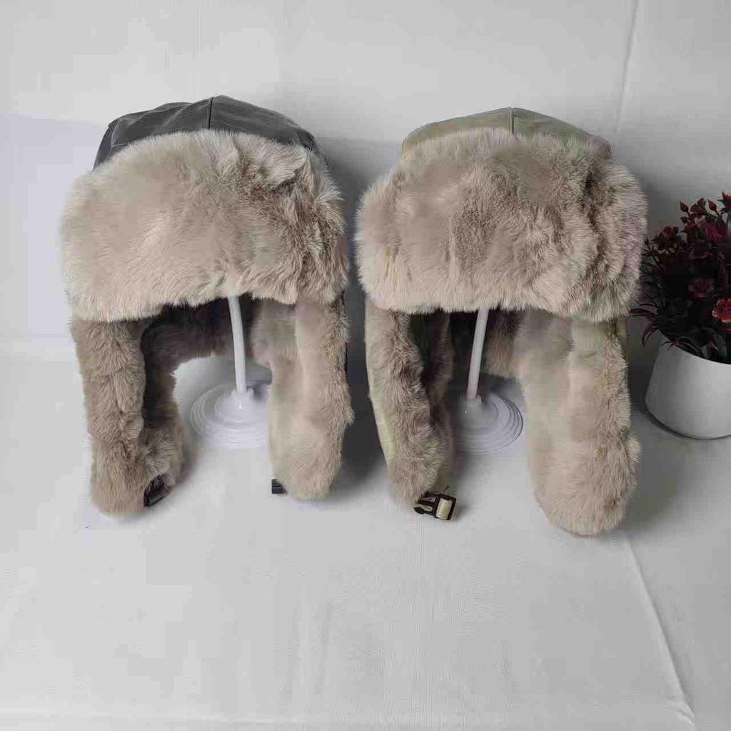 Male and female Maillard outdoor locomotive Lei Feng hat winter skiing cold warm PU leather plush ear protector