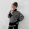 High Neck Striped Jumper for Women Autumn Winter High Neck Pullover Knitwear Versatile Loose Fit Jumper Luxurious Relaxed-fit Slimming Versatile Top