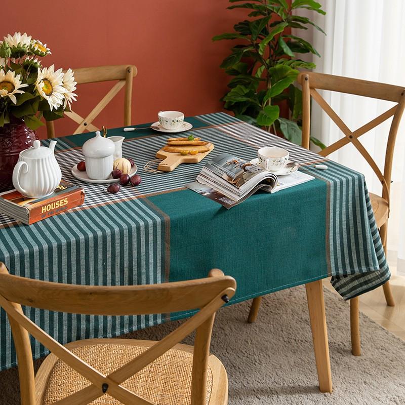 Nordic Style Linen Cotton Tablecloth Square Rectangular Plaid Stripe Washable Heat Resistant Dining Table Cover