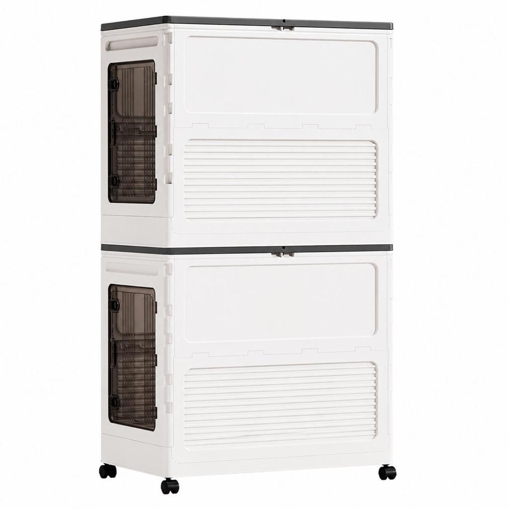 2 Pieces Storage Cabinet with Swivel Casters Collapsible for Dorm