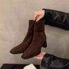 Thick-soled Martin Boots Women's 2025 Winter New Thick-heeled Square-headed Velvet Short Boots Korean High-heeled Thin Small Bare Boots