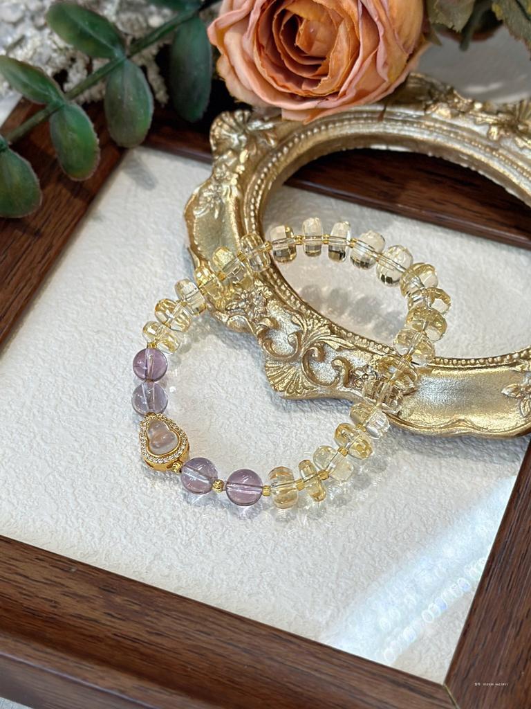 Jewelry Natural Citrine Cut Fortune Crystal Bracelet Bracelet White Crystal Round Beads