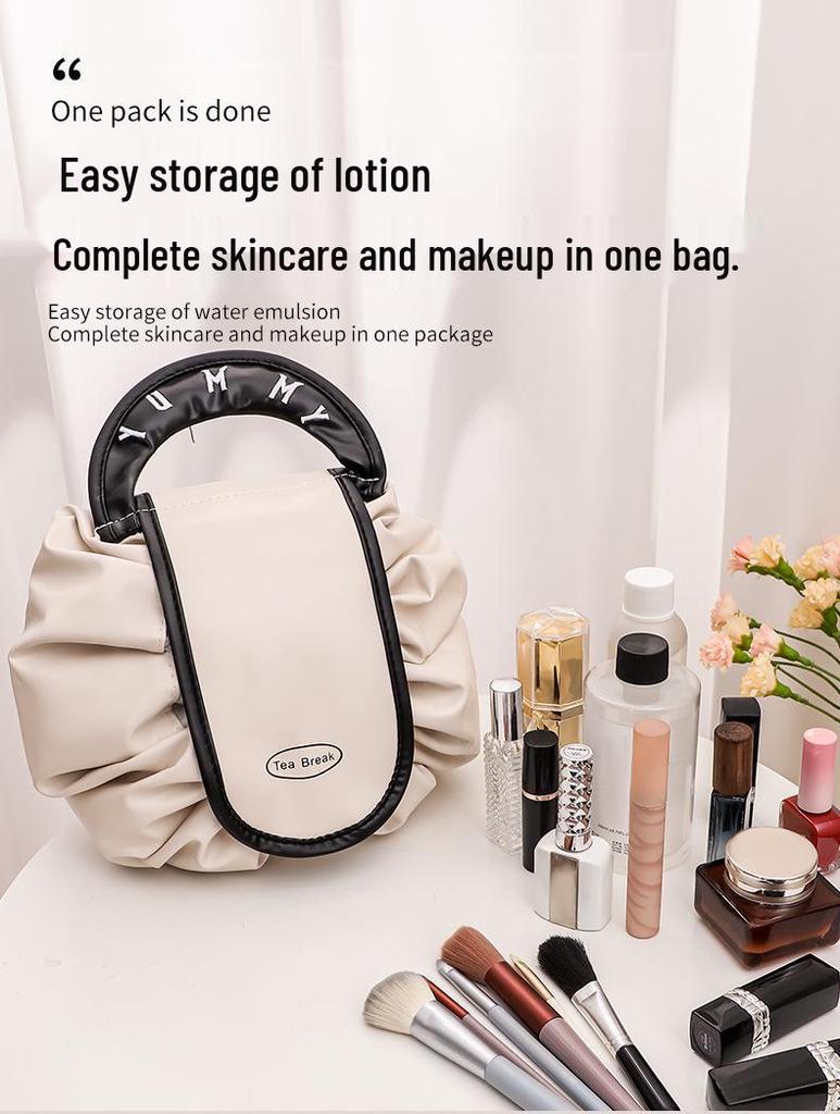 Women's Lazy Drawstring Makeup Bag - Large, Portable, Waterproof Cosmetic Travel Organizer