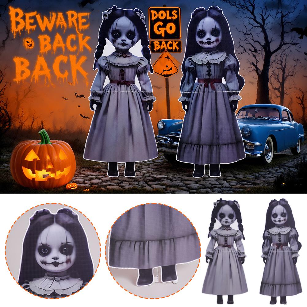 2-pack 2D Halloween-dekorationer, Läskig Spökflicka Docka Trädgårdsstolpar för Utomhusträdgård, Spökhus Markinsättningsskyltar