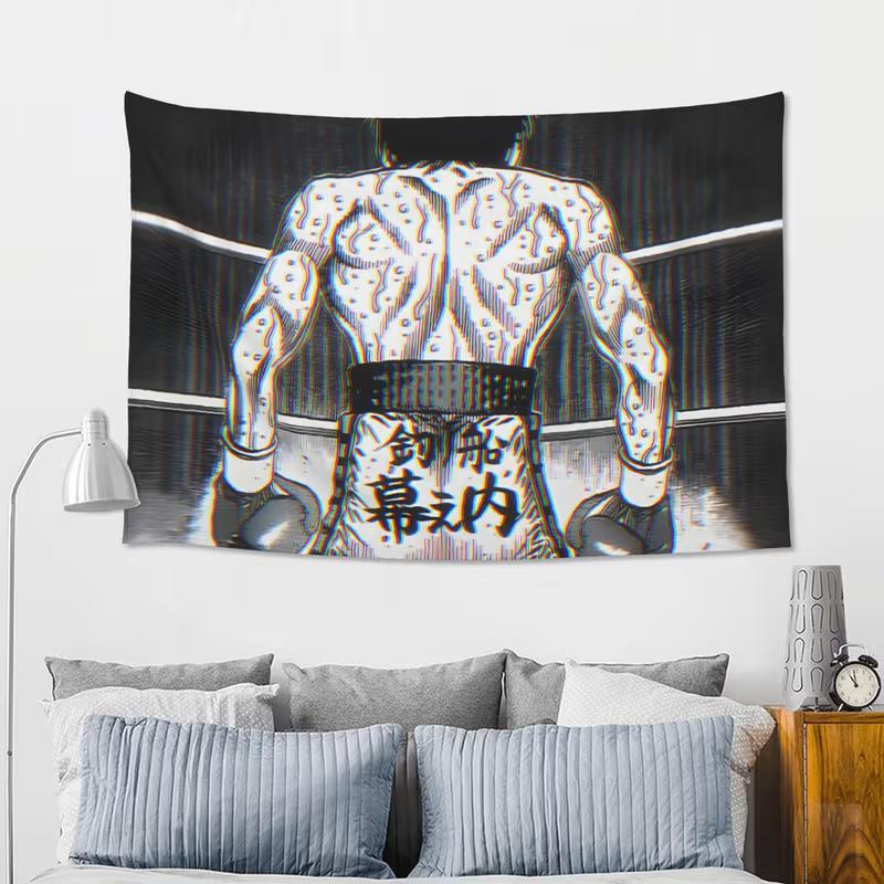 Arazzo Anime Pugilato Makunouchi Ippo Scena Posteriore Arte da Parete Bianco e Nero
