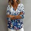 Women's Vintage Floral Print V Neck Short Sleeve Loose Fit T Shirt Made with Linen Blend Fabric Casual Summer Top for Daily Wear