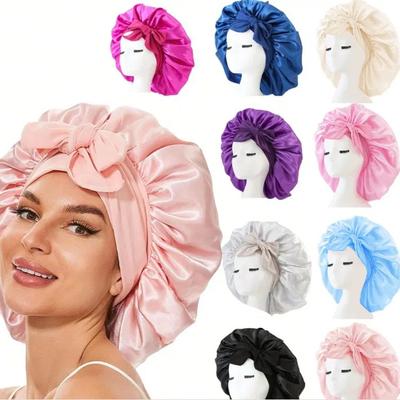 Cuffia da notte in raso regolabile in seta per donna con fascia per annodare