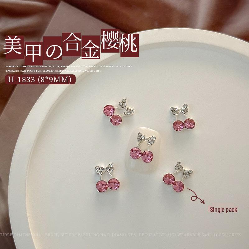 Net Celebrity 3D Cherry Nail Art Decorations: Alloy Rhinestones for 2025 New Year Style
