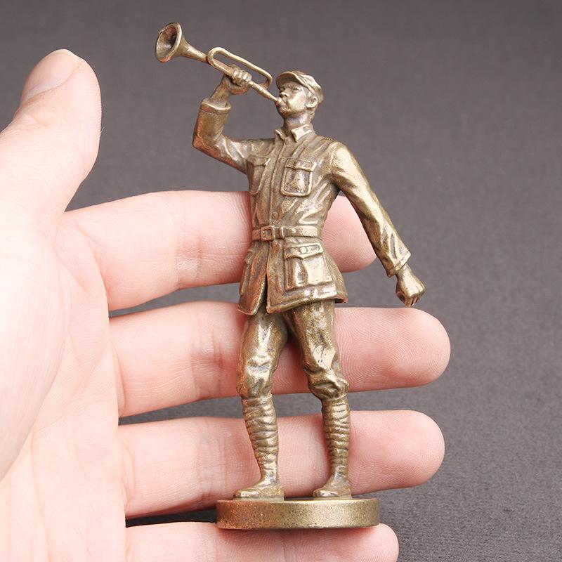 Pure Brass Long March Red Army Soldier Statue Home Decoration Crafts Trumpeter Commemorative Theme Character Sculpture Ornaments