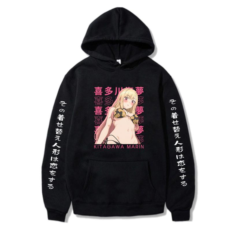 

Kitagawa Marin Графический принт с капюшоном My Dress Up Аниме Одежда Мужская Женская Классические Простые толстовки Harajuku Унисекс Толстовка L чёрный