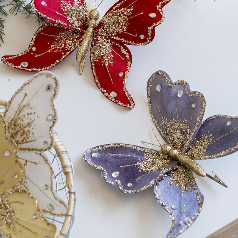 Simulated Butterfly Pendant Christmas Tree Gold Powder Decoration Butterfly Sequin Clip Christmas Floral Atmosphere Accessories