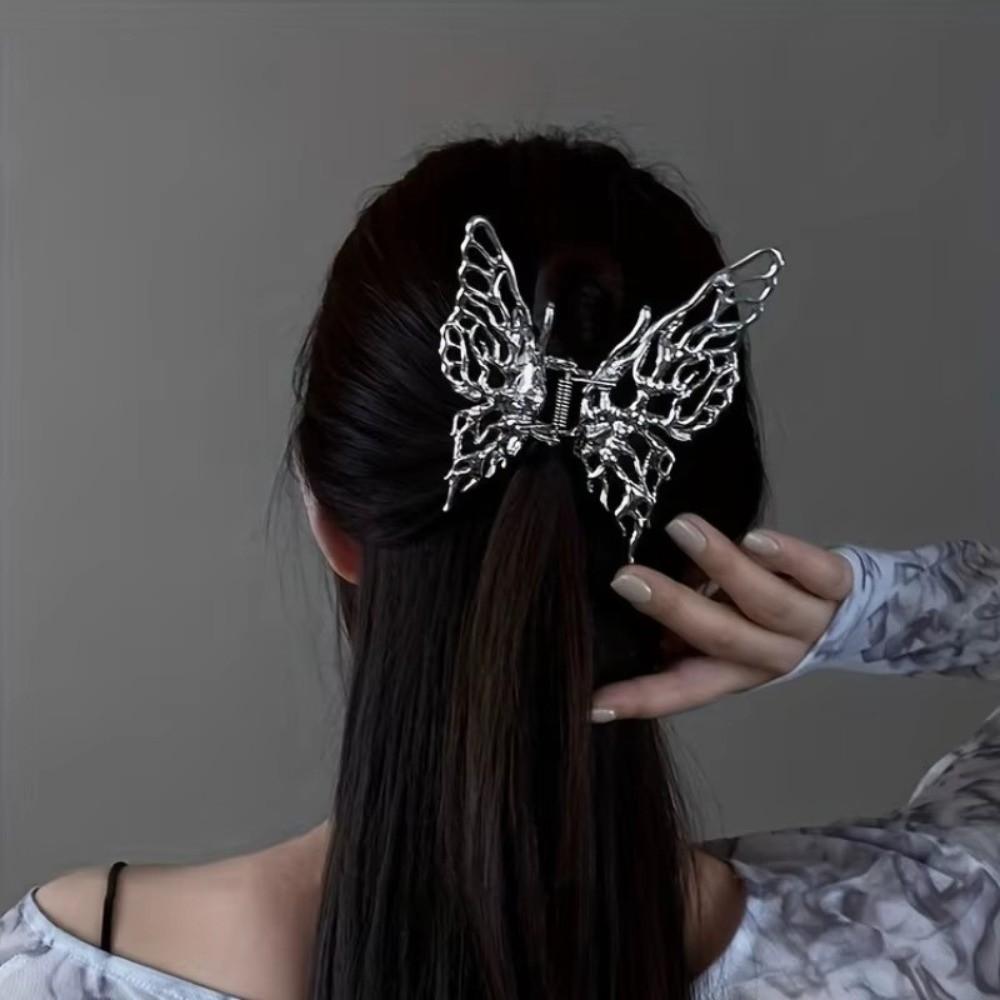 Vintage Butterfly Hair Clips Black/Sliver Metal Geometric Hair Barrettes Cross Design Elegant Large Hair Claw Clips