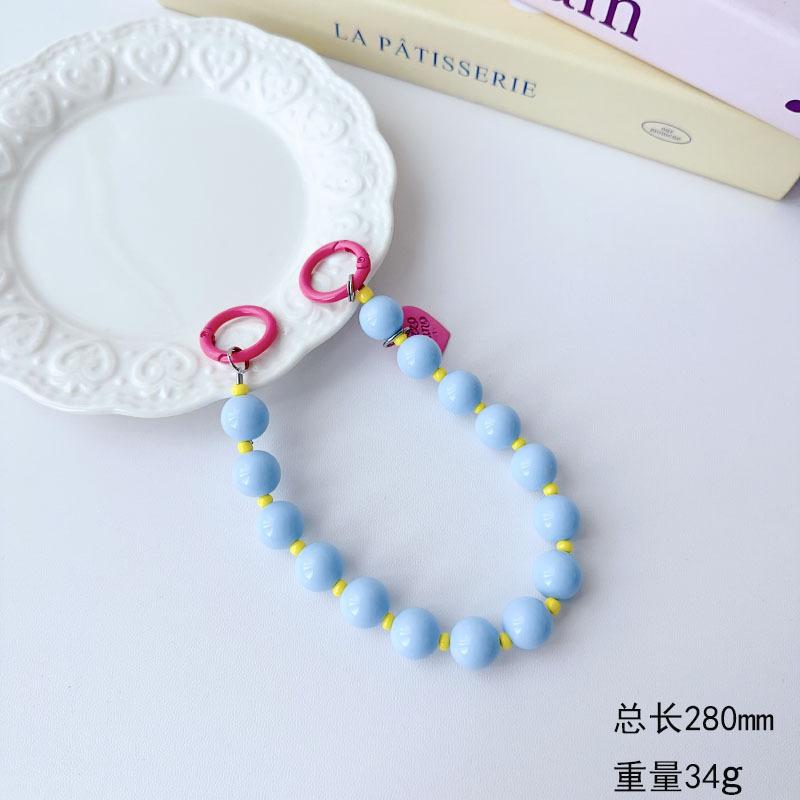 Korean and Japanese Style INS Solid Color Beaded Chain Phone Case Lanyard Handheld Wrist Strap Pendant Decoration Universal Phone Case