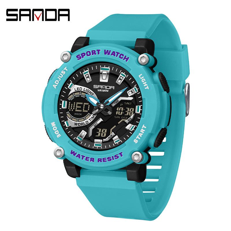 Dual Display Sports Student Watch Men's 5ATM Waterproof Night Light Seismic and Drop resistant Electronic Watch