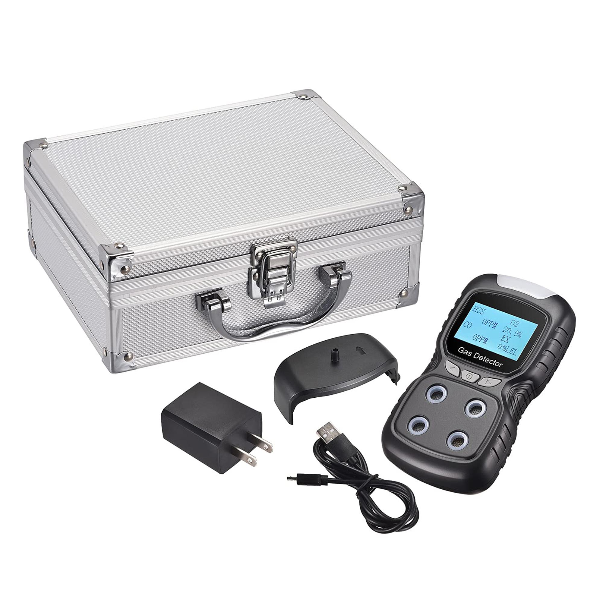 Portable Gas Detector 4 in 1 Multi Gas Monitor Tester with Digital LCD Display Alarm O2, CO, H2S, LEL Gas Sensor Tester Analyzer EU Plug