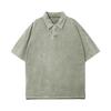 Men's Washed Vintage Polo Shirt Single Breasted Short Sleeve Casual Shirt with Turn Down Collar Loose Fit