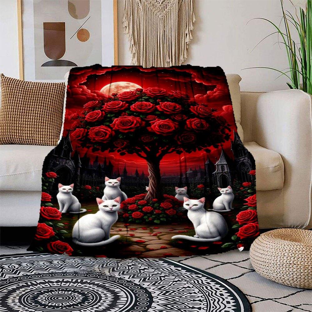 Enchanted Rose Garden Fantasy Wall Art PrintBlanket Flannel Throw Blanket for Sofa, Bed, Travel, Camping, Office, Couch, Chair