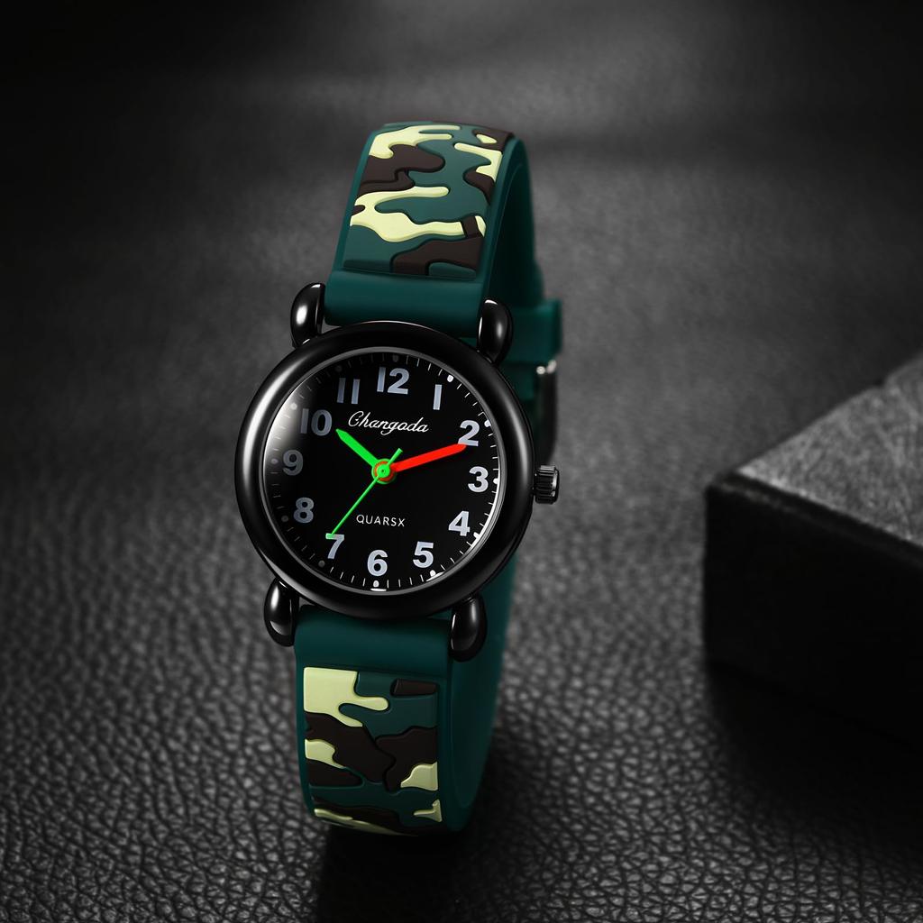 Sports Watch Silicone Strap Analog Display Waterproof Cute Fashion Quartz Watch Leisure Camouflage Pattern