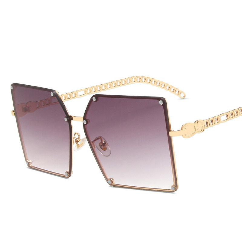 Korean Style Sunglasses Women Fashion Big Frame Chain Leg Sun glasses for Women UV Protection Female Sunglass
