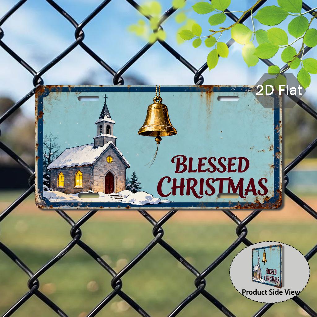 BLESSED CHRISTMAS WINTER CHURCH BELL AL Sign Vintage Durable Metal Plaque Wall Decor Religious Holiday Home Office Bar Man Ca