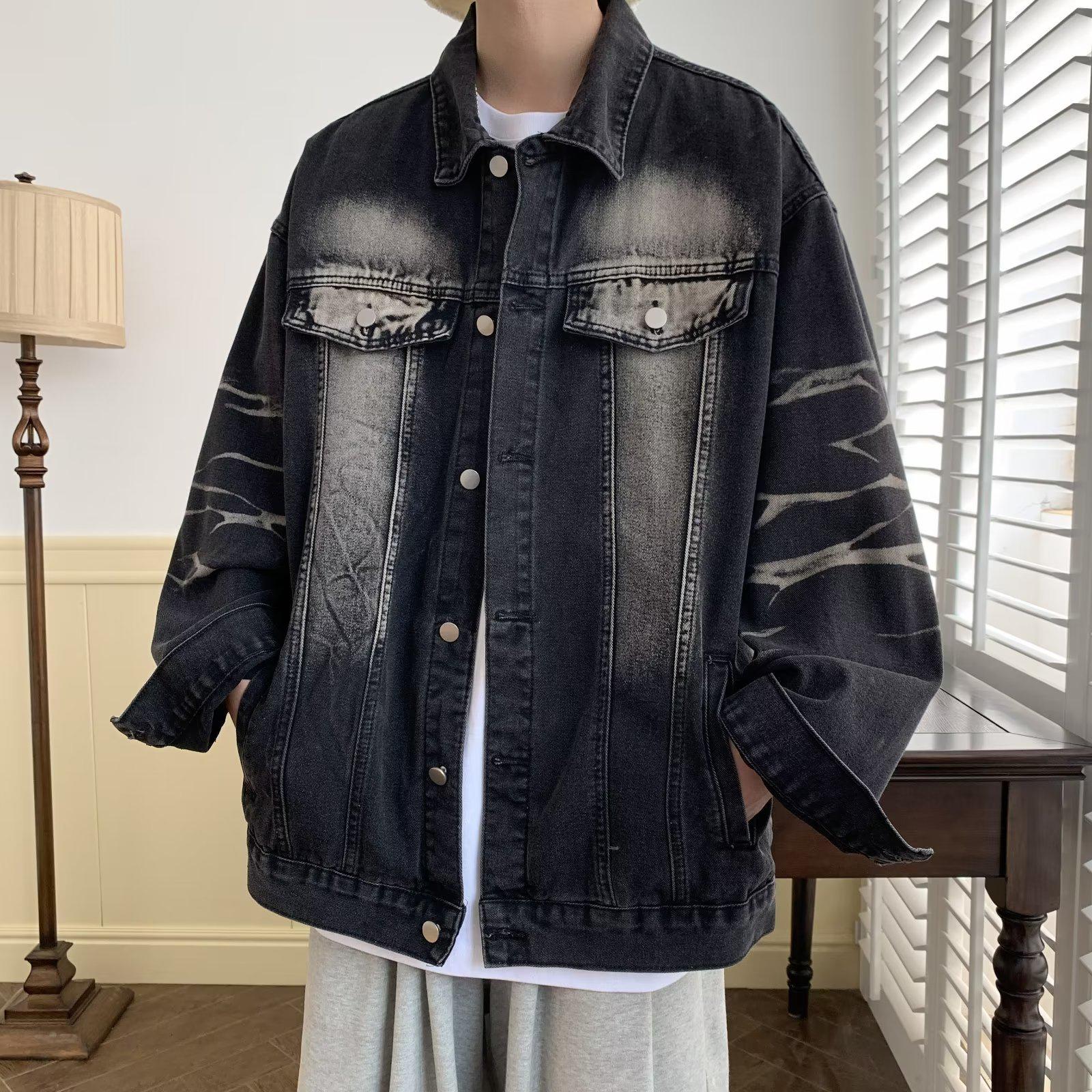 Herren Trendy Locker Geschnittene Denim Reversjacke - Japanischer Street Style für Frühling & Herbst. XXXL schwarz