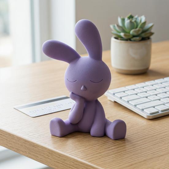 3D-Printed Cute Thinking Rabbit Ornament with Non-Slip Base Matte Finish Funny Rabbit Figurines for Car Accessories Home Office Desk Decor