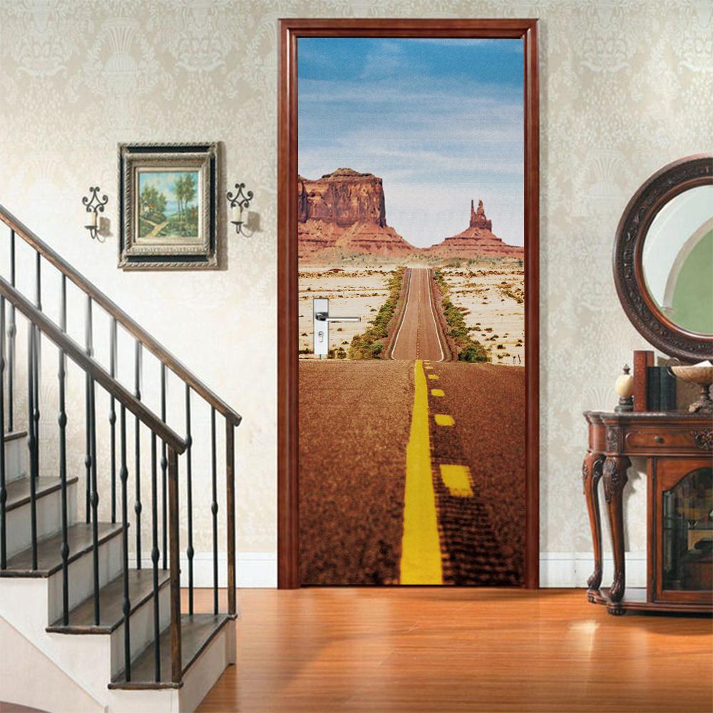 3D Door Mural Sticker Peel and Stick Door Wallpaper Golden Buddha Castle Moon Mermaid Flower Home Decor Removable