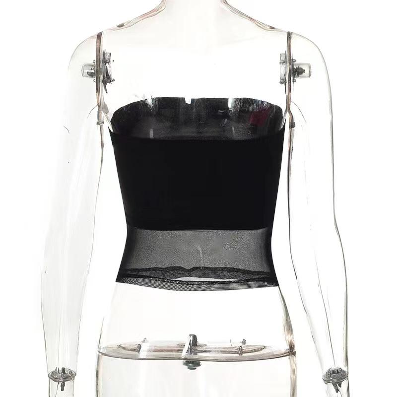 Mesh Corset Black Crop Top Women Patchwork Tube Top Sexy Sleeveless Off Shoulder Cami Summer Streetwear Slim Strapless Tank Tops