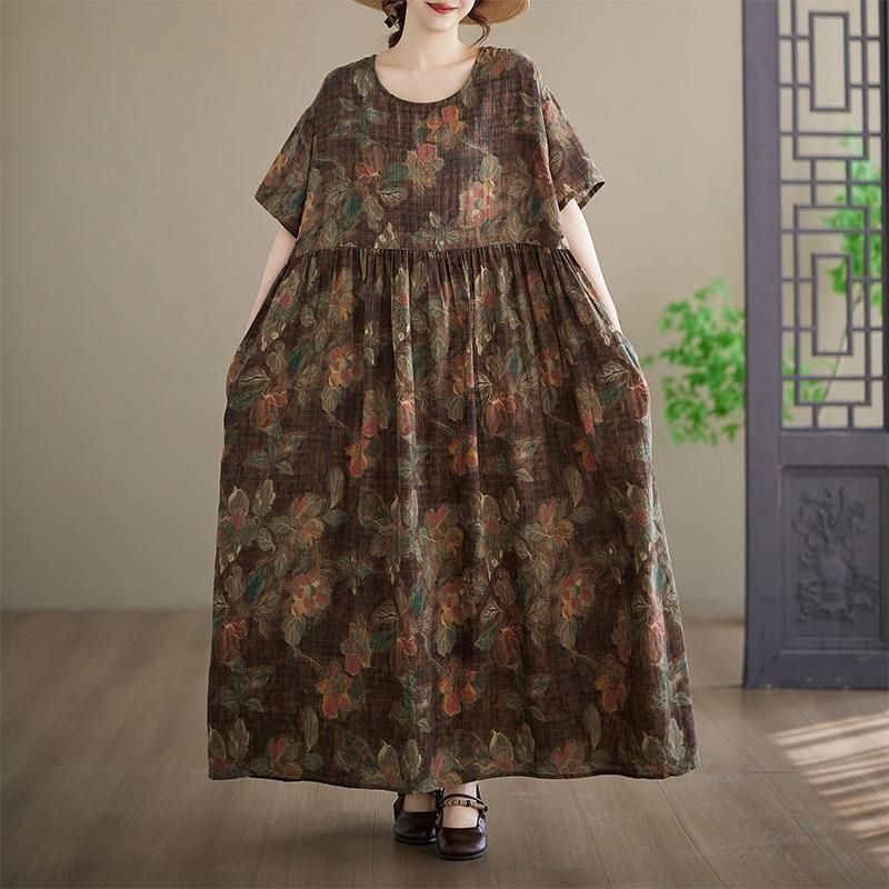 Short Sleeve Plus Size Vintage Floral New In Dresses for Women Casual Loose Maxi Long Summer Dress