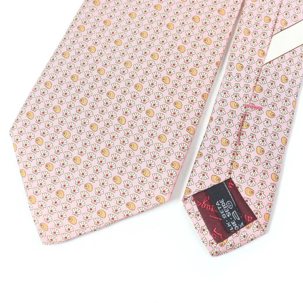 Pristine Salvatore Ferragamo tie Shell pattern wide tie pink silk mens Used