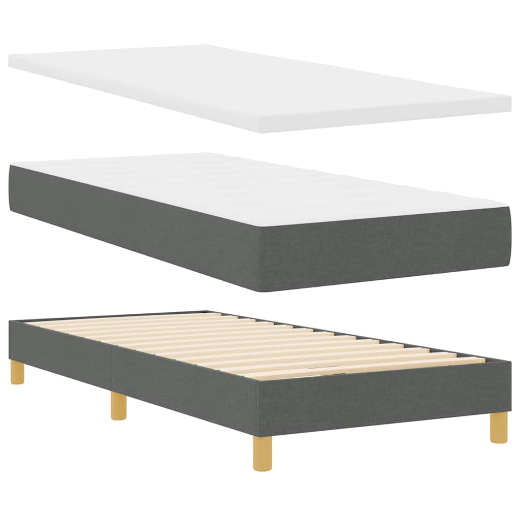 LED Box Spring Bed with Headboard Dark Gray 90 x 200 cm Fabric