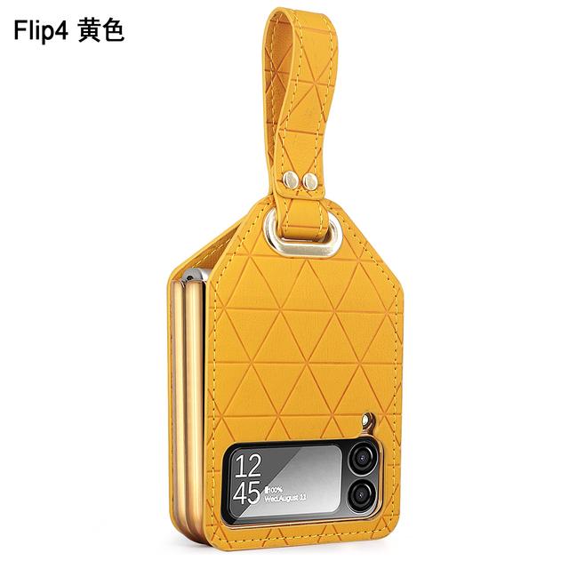 

Для Samsung Galaxy Z Flip 4 Zflip 3 Роскошный чехол из искусственной кожи с ромбом, ручной упор для пальцев, складной противоударный жесткий чехол Samsung Z Flip 4 жёлтый