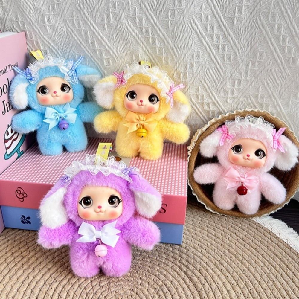Big Ear Rabbit Dog Plush Keychain Bowknot Lace Car Key Ring Gift For Girls