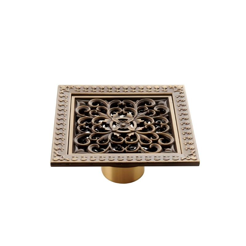 12cm*12cm Antique Brass Floor Drain Bathroom Accessory Floor Drain (as the picture,Brass)